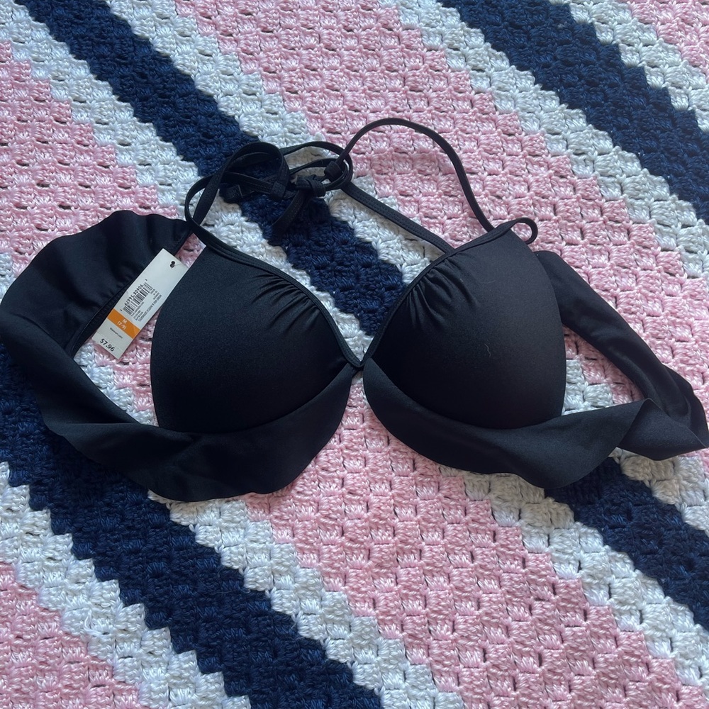 NOBO Black Flowy Push Up Bikini Top 32C